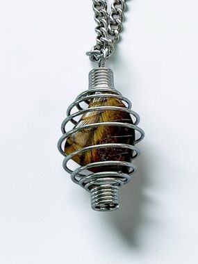🆕 Gemstone in Cage Pendant Necklace-Stainless Steel